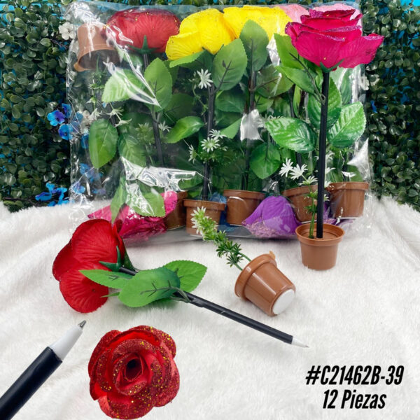 BOLIGRAFOS FLORERO ROSAS X12 unid.