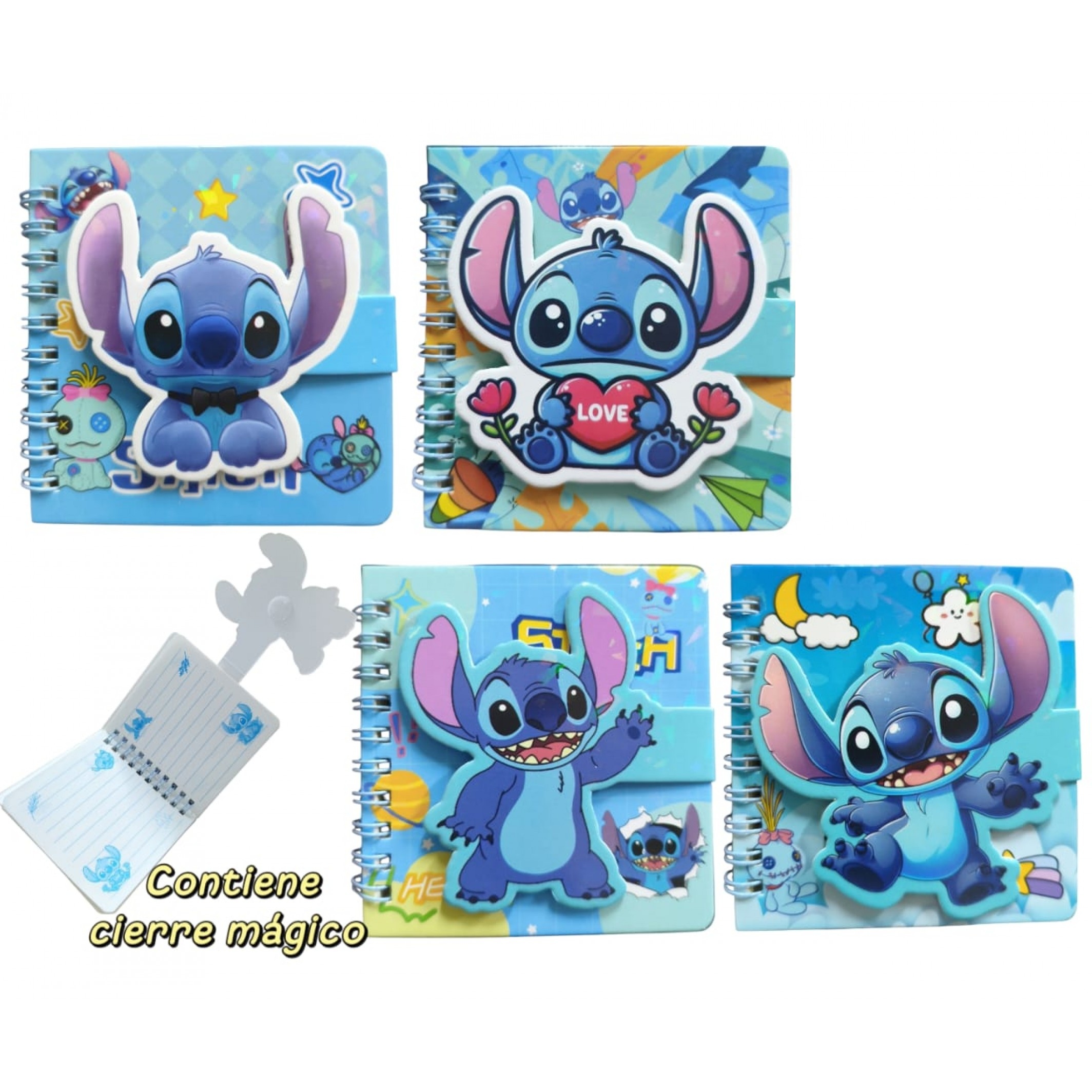Libretas Cierre Magico Stitch x4 unid.