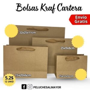 Bolsas Kraft Cartera 15x20x6 x12 unid