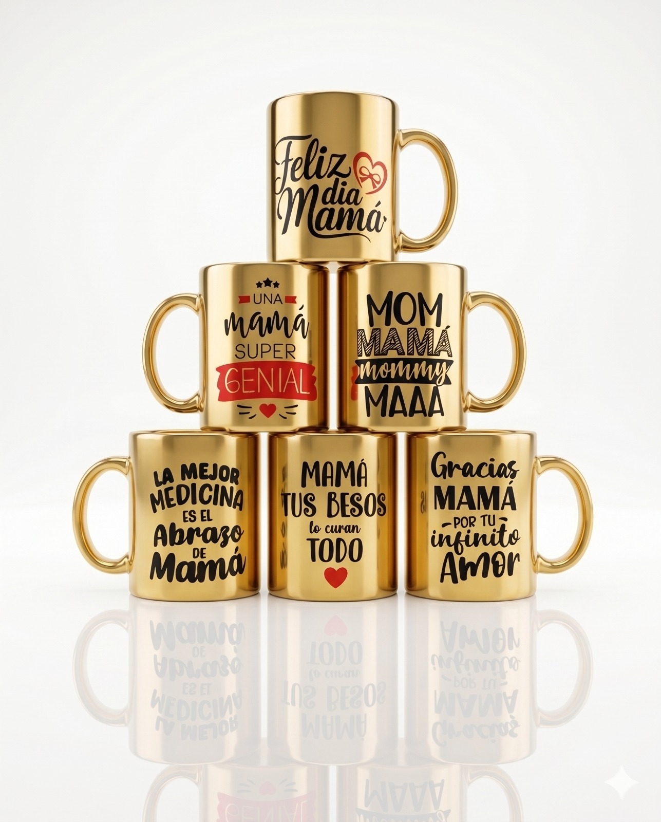 Tazas Espejo Dorados para Mamá x4 unid