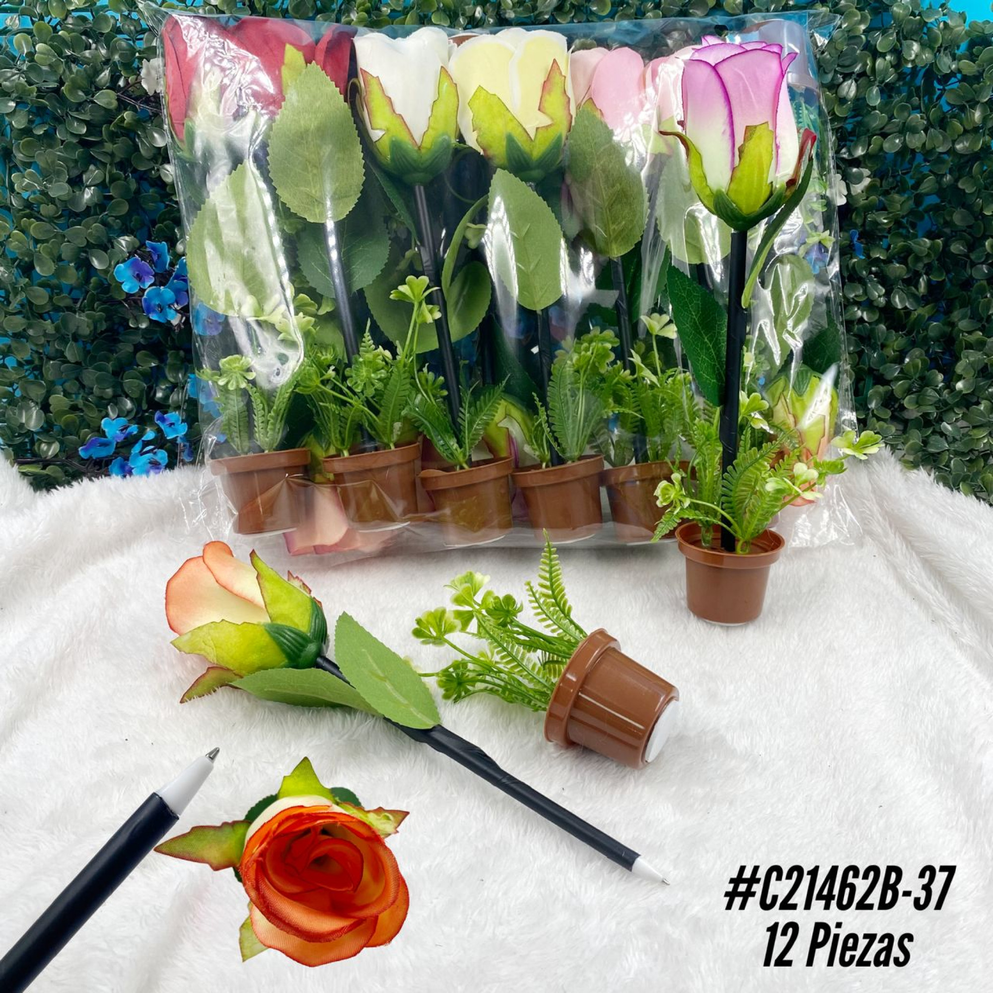 BOLIGRAFOS FLORERO CLAVEL X12 unid.