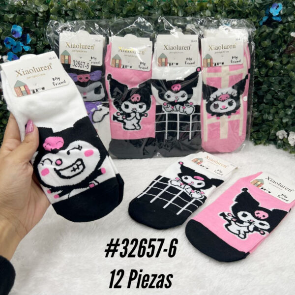 MEDIAS KUROMI ROSA TOBILLERA x12 PARES