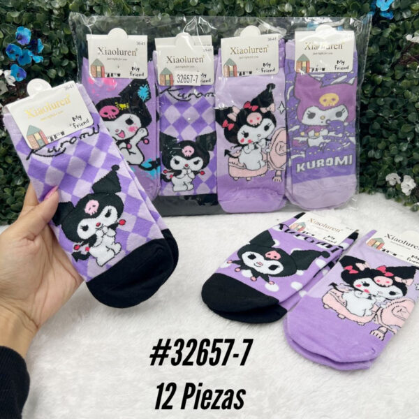 MEDIAS KUROMI MORADO TOBILLERA x12 PARES