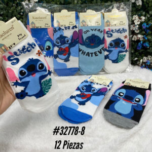 MEDIAS STITCH AZUL TOBILLERAS x12 PARES