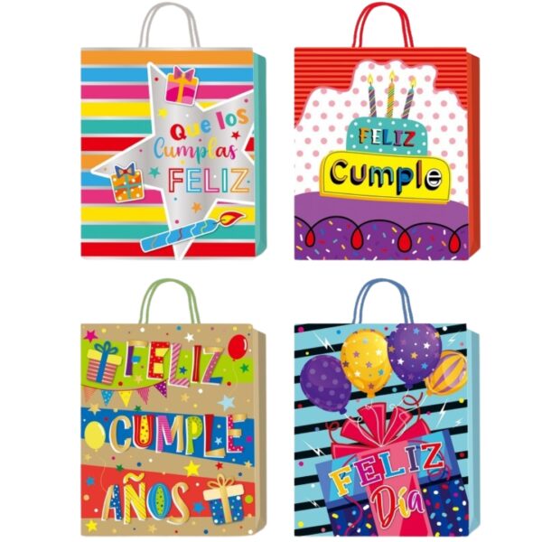 Bolsas Deluxe 23x18 Feliz Cumpleaños Regalos x12 unid