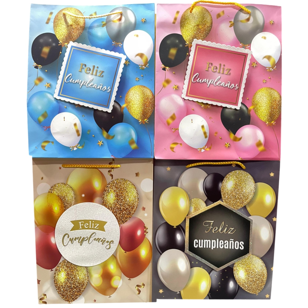 Bolsas Delux 24x18 Cumple Globos x12 unid