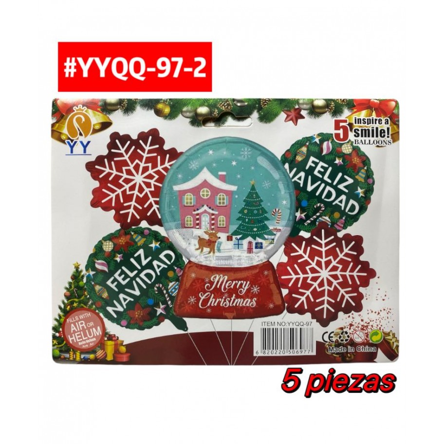 Set de Globos Navidad 5 Piezas Nieve
