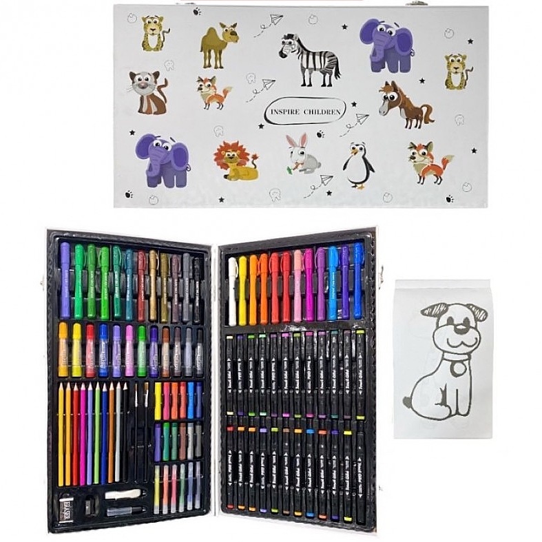 Set de Arte Maleta Metal Animalitos 95 piezas #M-005