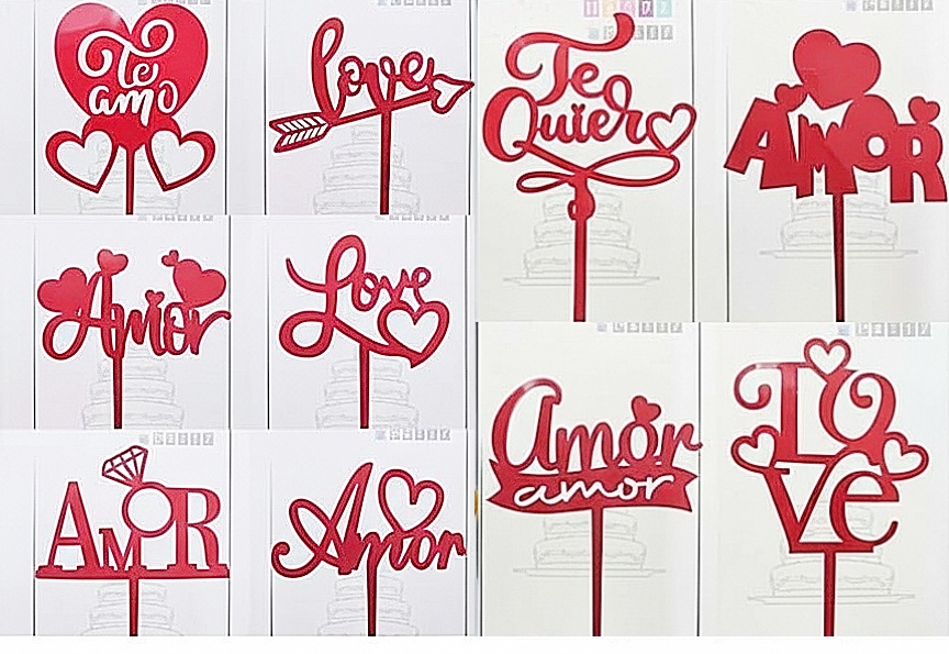 Topper Acrilico Amor Rojo x10 unid.
