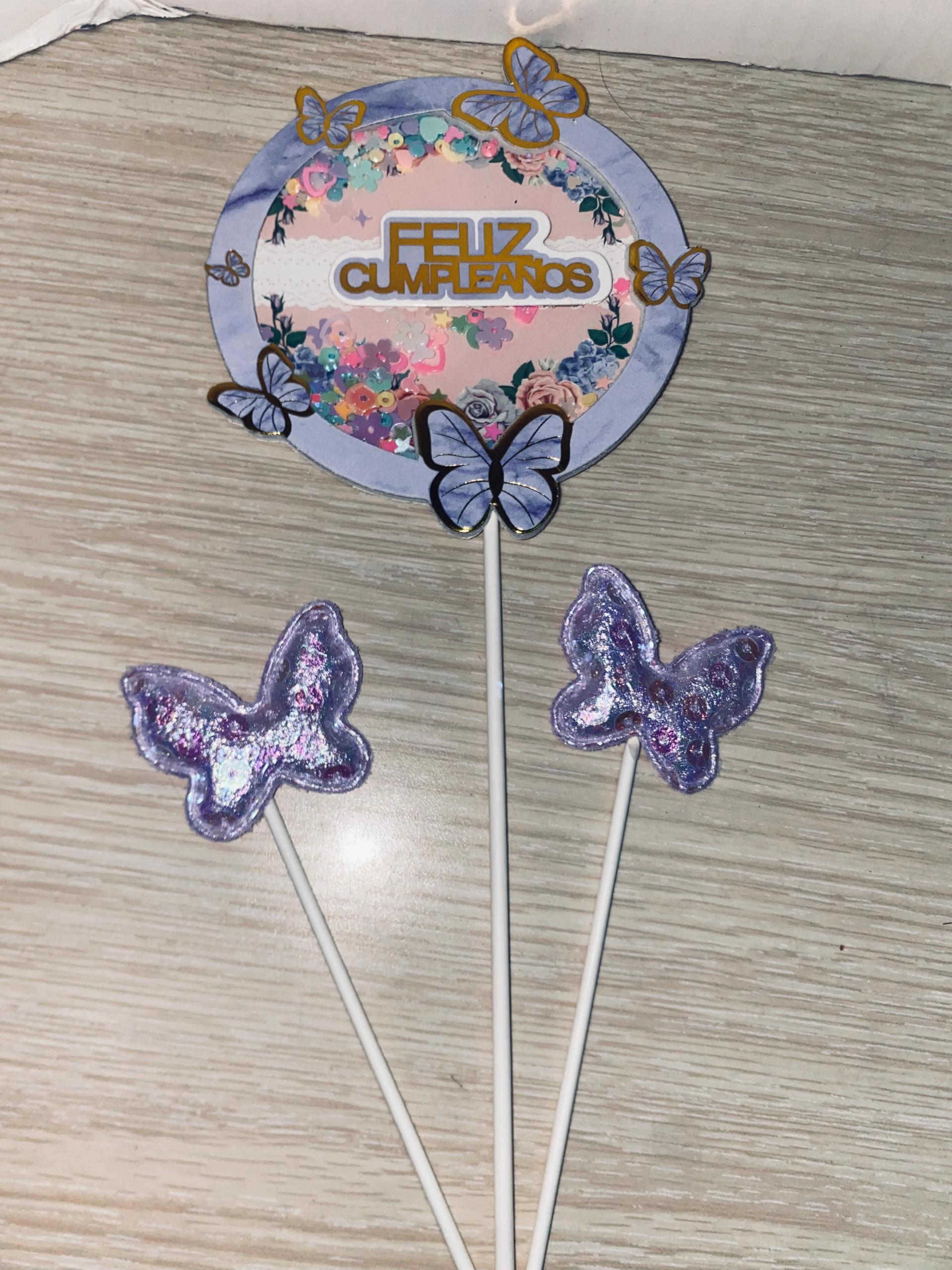 TOPPER FELIZ CUMPLEAÑOS C/MARIPOSAS #0097 - Image 3
