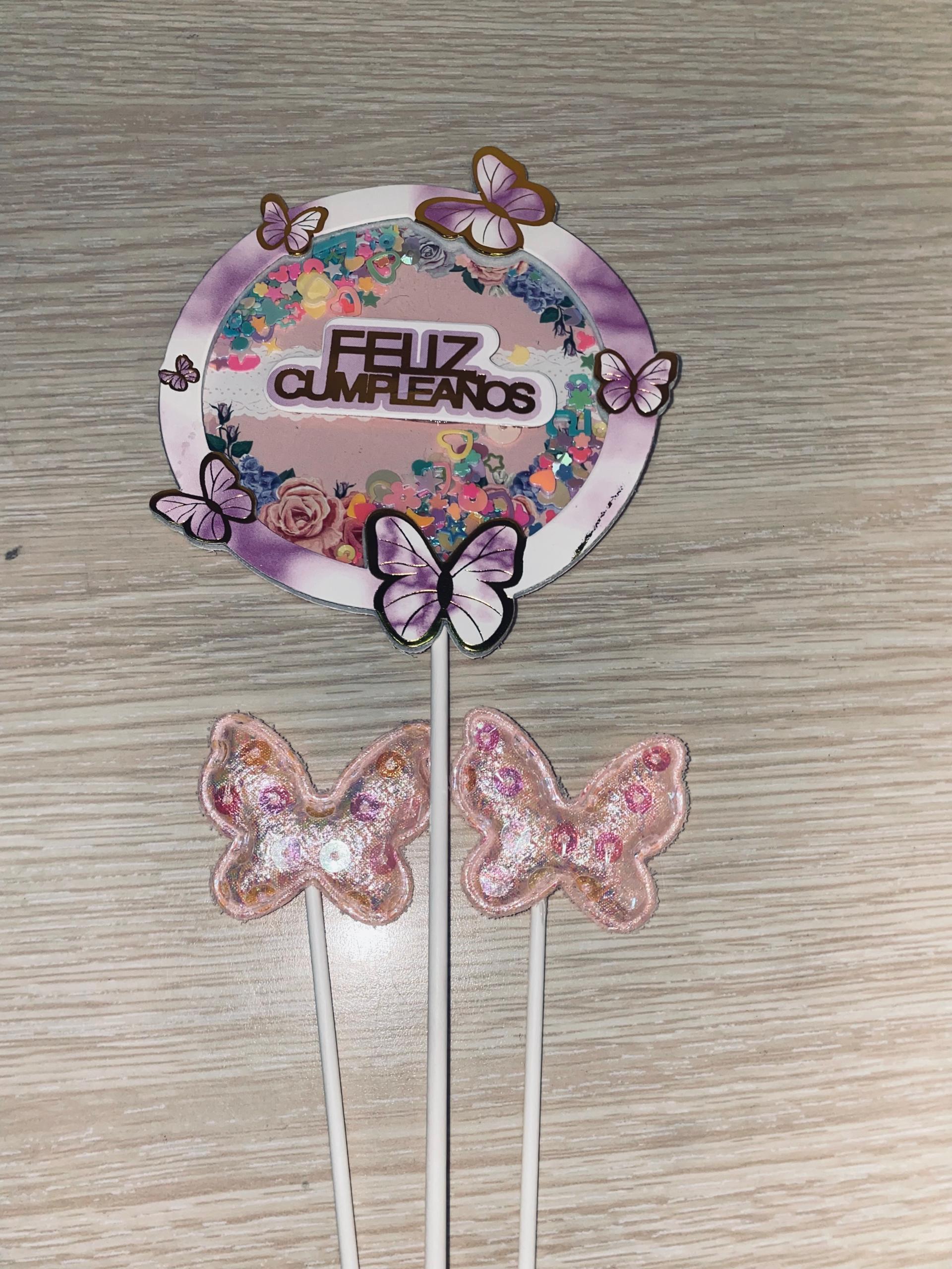TOPPER FELIZ CUMPLEAÑOS C/MARIPOSAS #0097 - Image 2