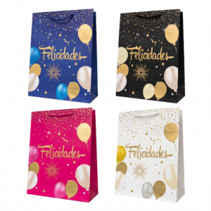 Bolsas de Regalo Lujo 32x26 Felicidades colores x12u