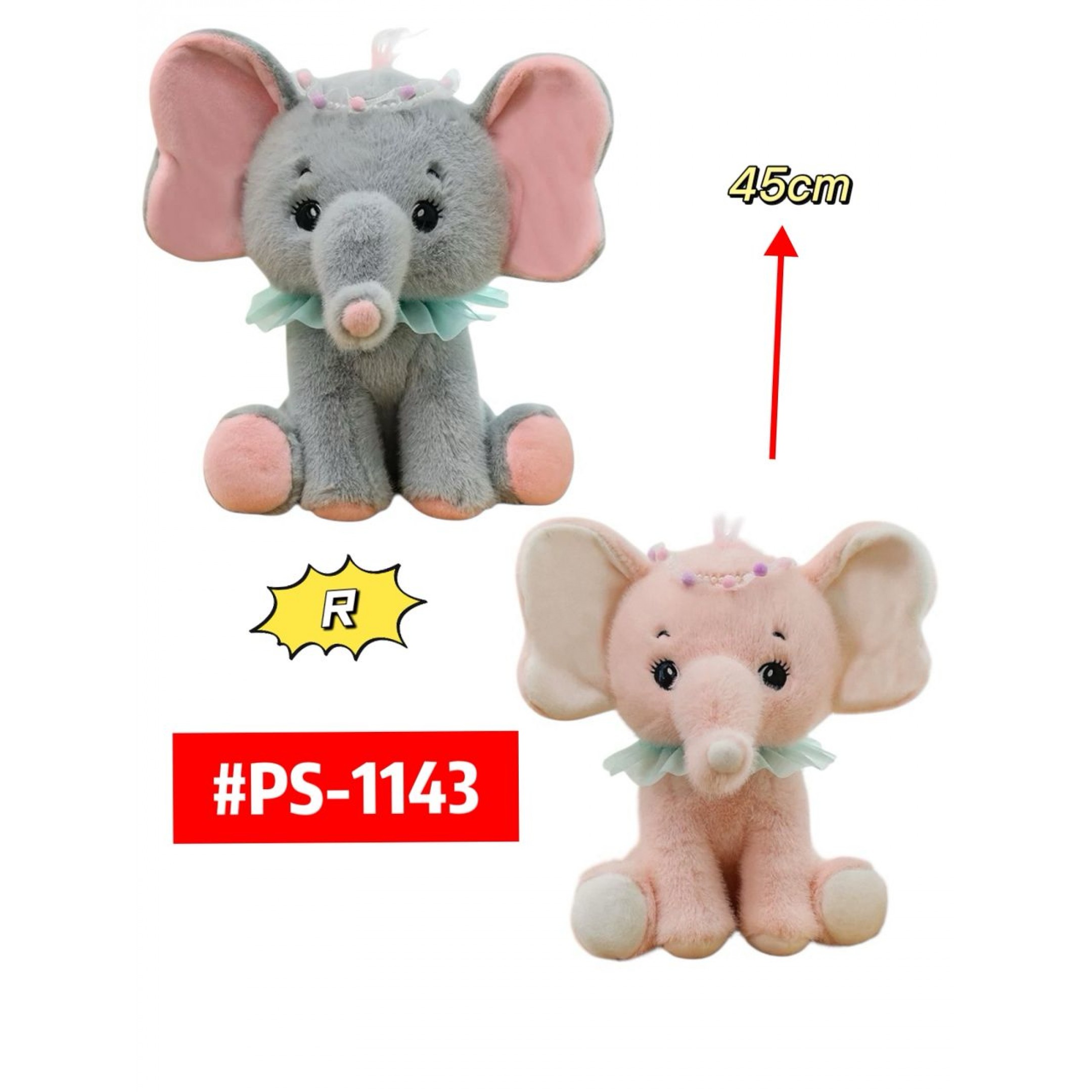 Peluche Elefante Gris y Rosado 45cm PS1145 - Image 9