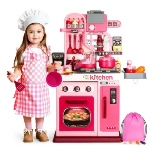 Juego De Cocina Para Niños Juguete 53 Piezas Luz Sonido Rosado