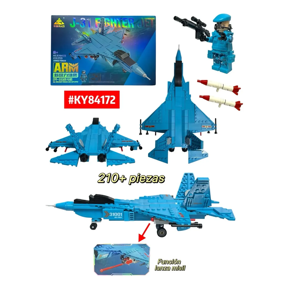 Jet Armable Azul Para Niños 210pc + 1 Muñeco - Image 5