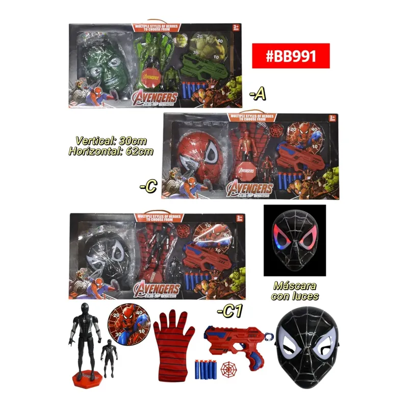 Set Spiderman Y Hulk Con Mascara Con Luces + Pistola, Figura - Image 3