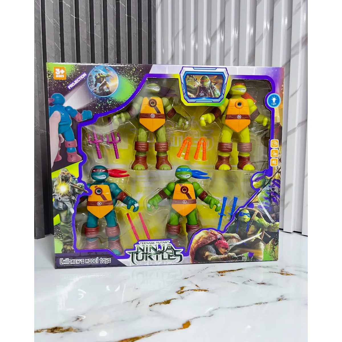 Set De Tortugas Ninja X4 Con Proyector De Luz Para Niños - Image 2