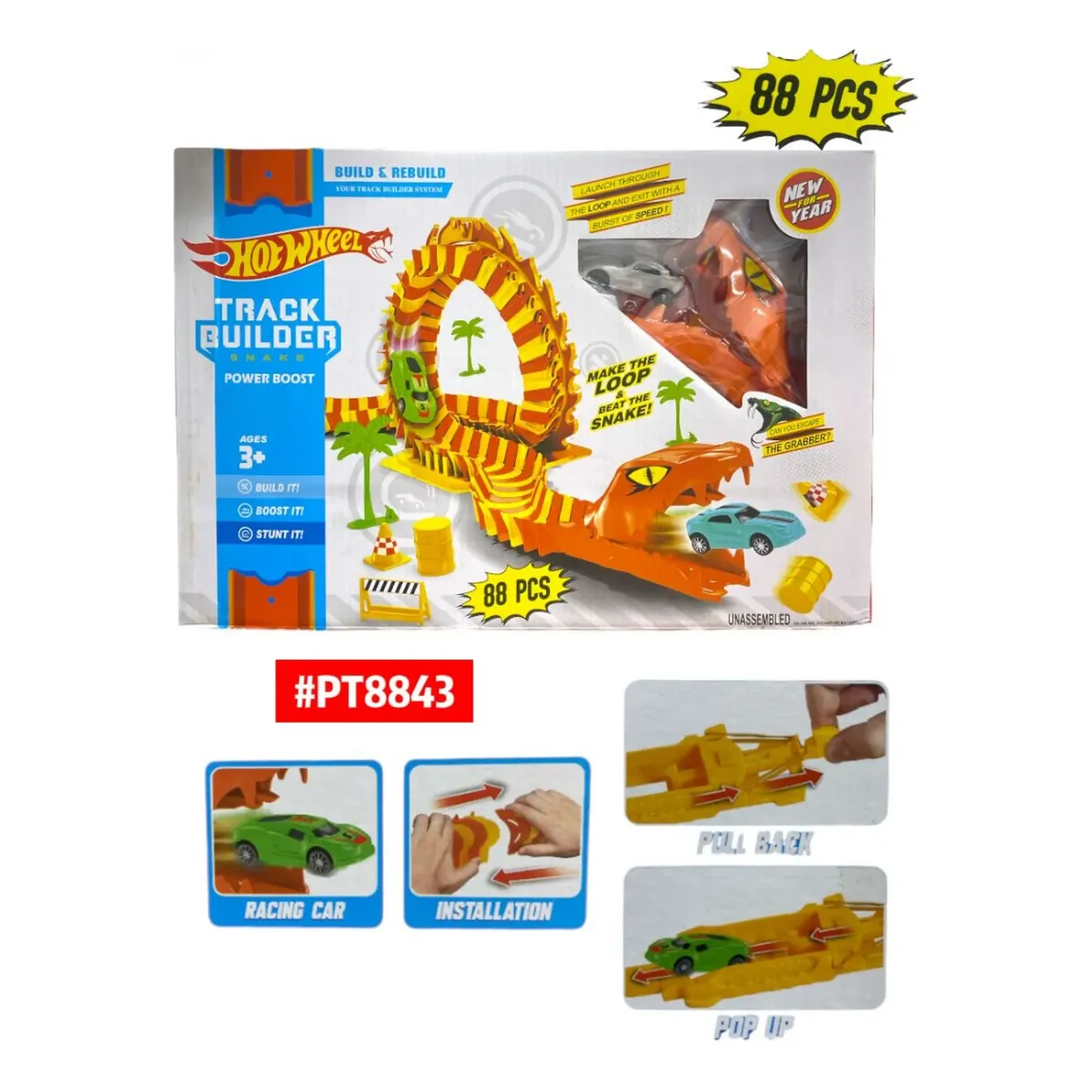 Pista De Carreras Track Builder Snake 88pc + Carro - Image 4